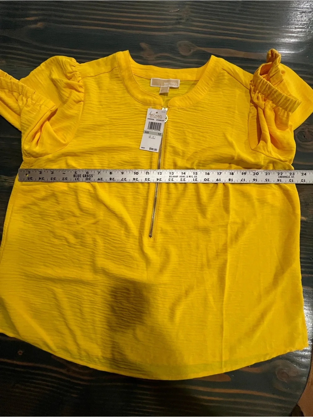 Michael Kors Bright Yellow Short-Sleeve Zip-Front Women’s Blouse Size 1X NWT